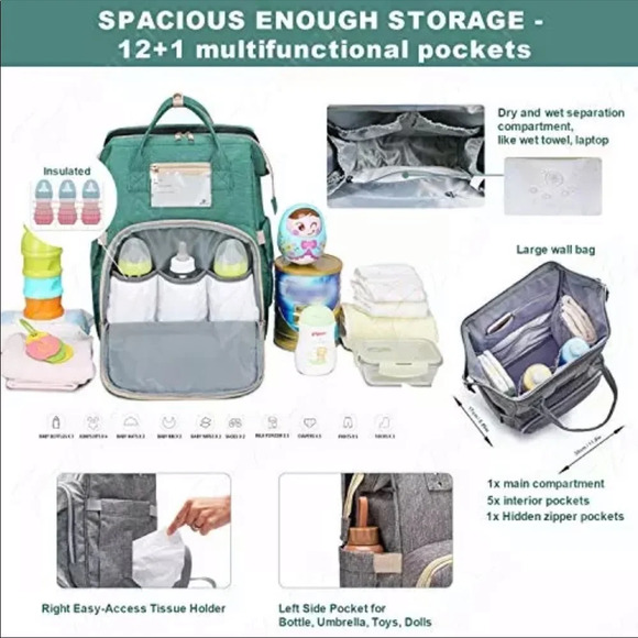 Zounich Blue Multifunctional Baby Diaper Bed Bag Travel‎ Backpack - Picture 16 of 16